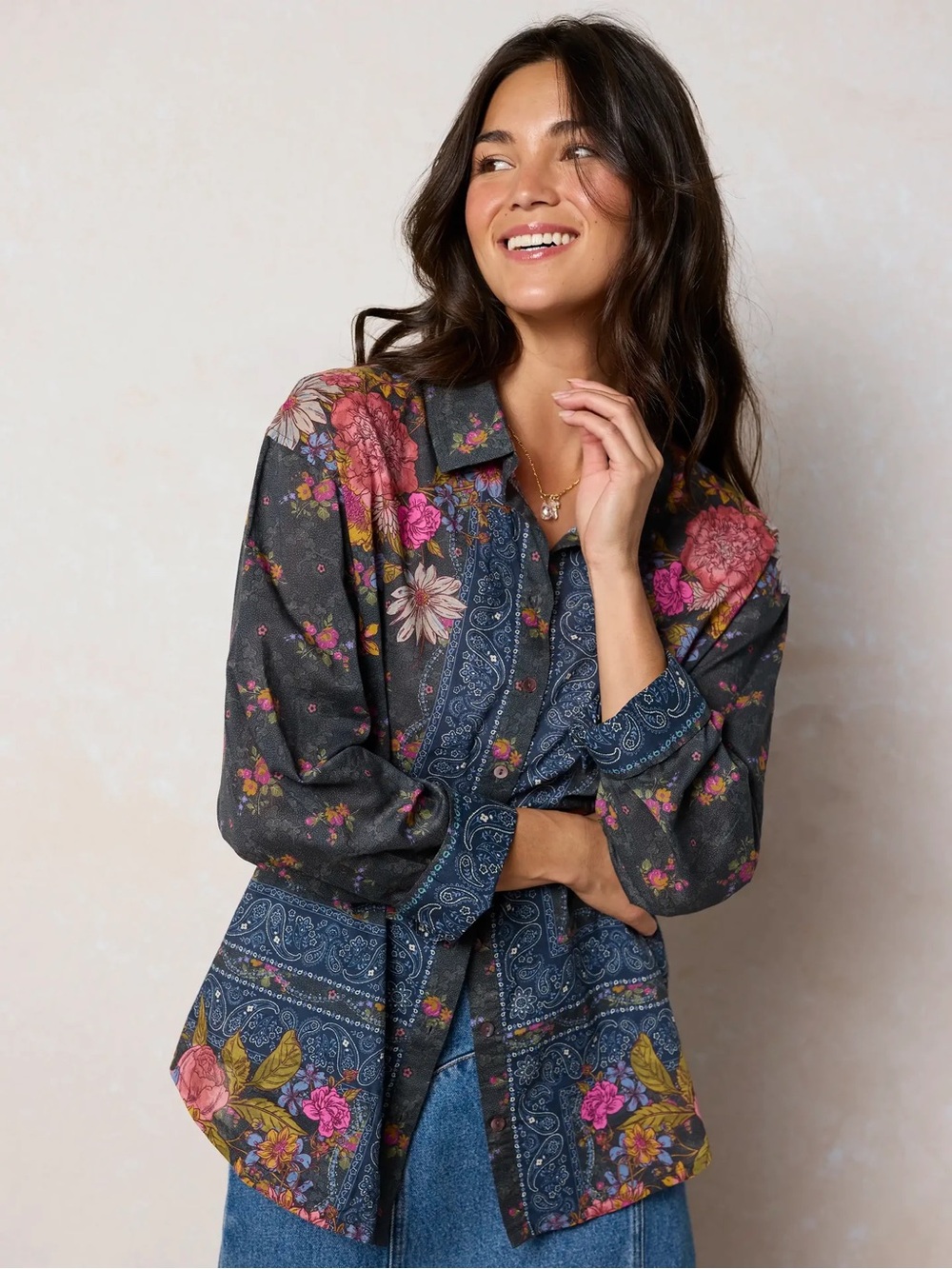 NWT Natural Life Barcelona Button Down & Patti Palazzo Pants Floral Cotton Set - Picture 11 of 11